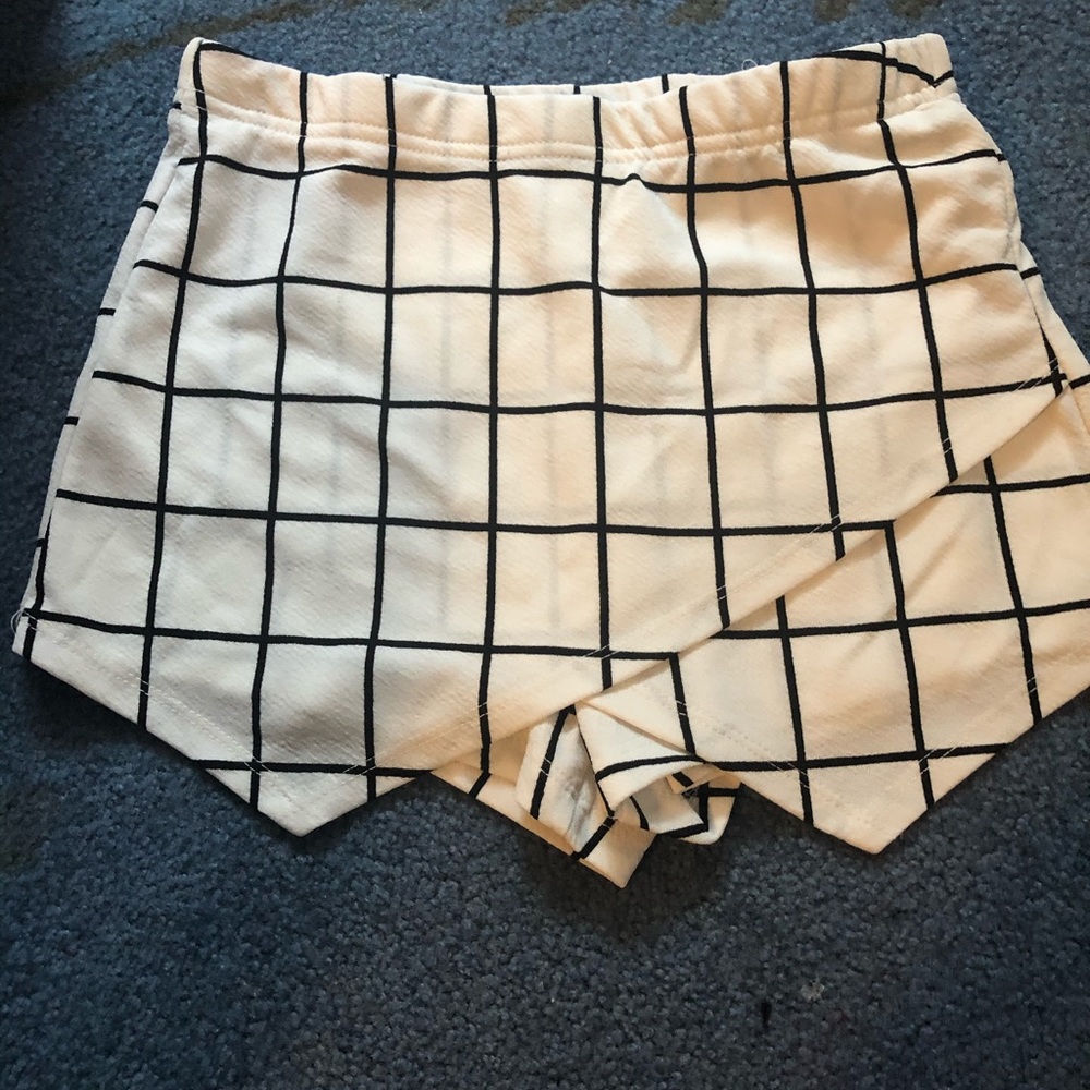 White and Black Grid Shorts